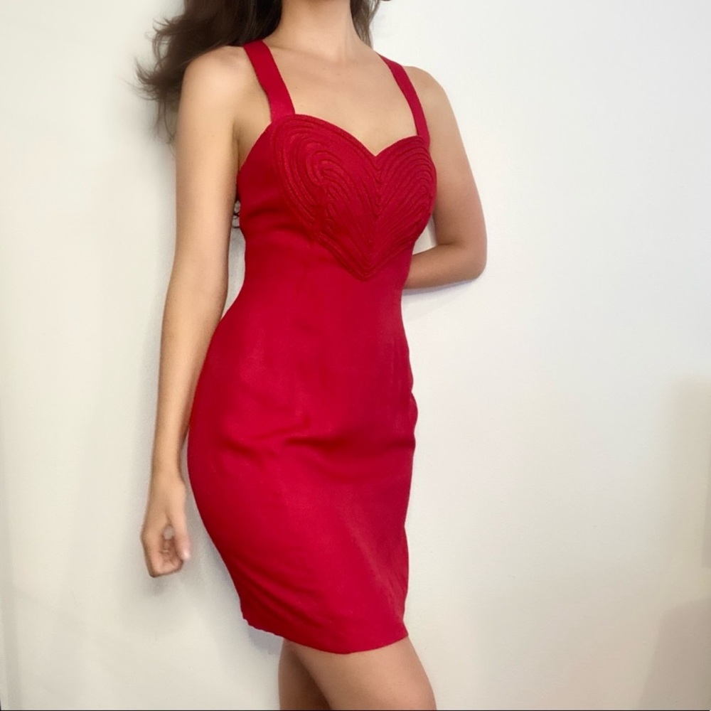 Nu-Oz vintage 80s red heart Valentines Day cross back mini dress